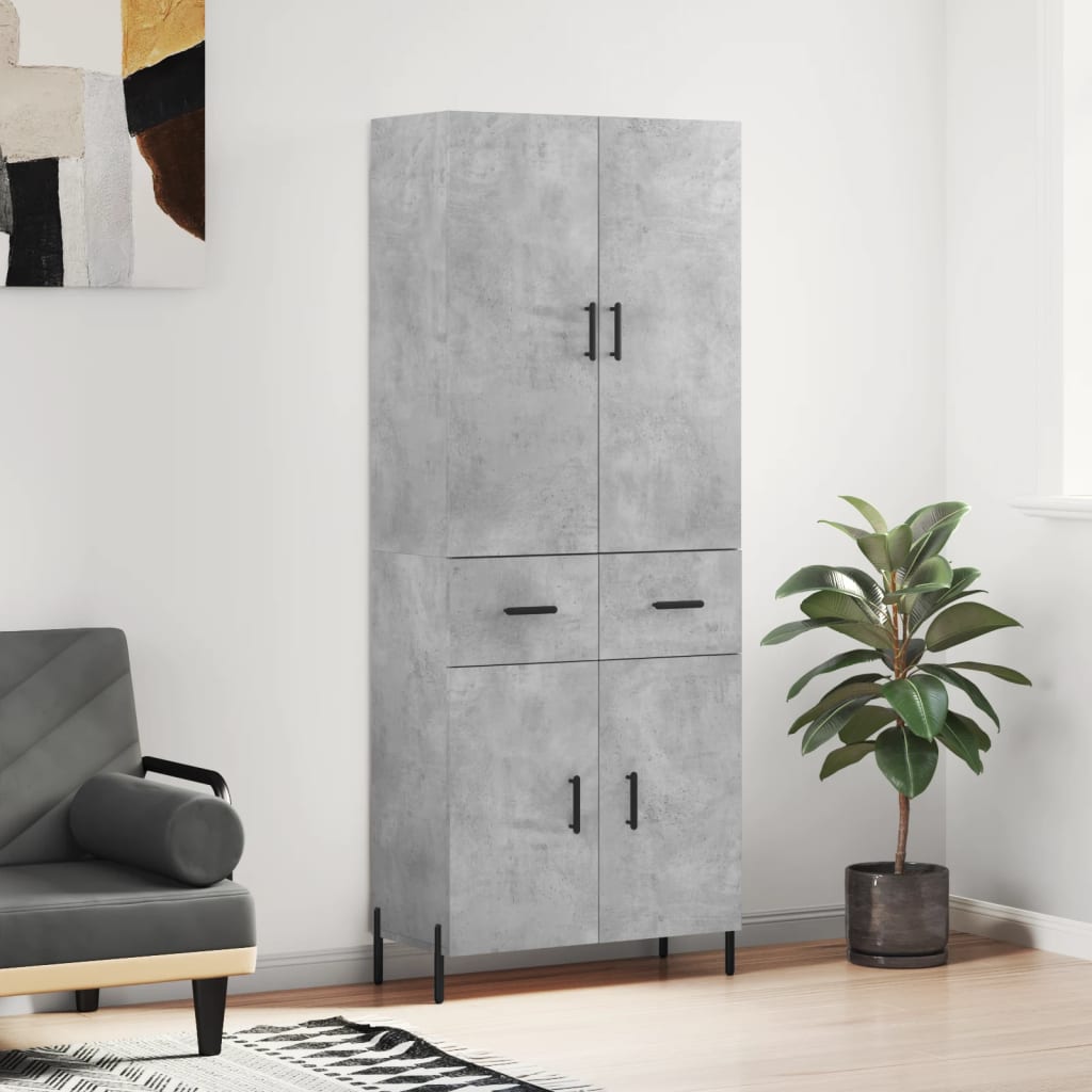 Highboard Concrete Grey 69.5x34x180 cm Engineered Wood
