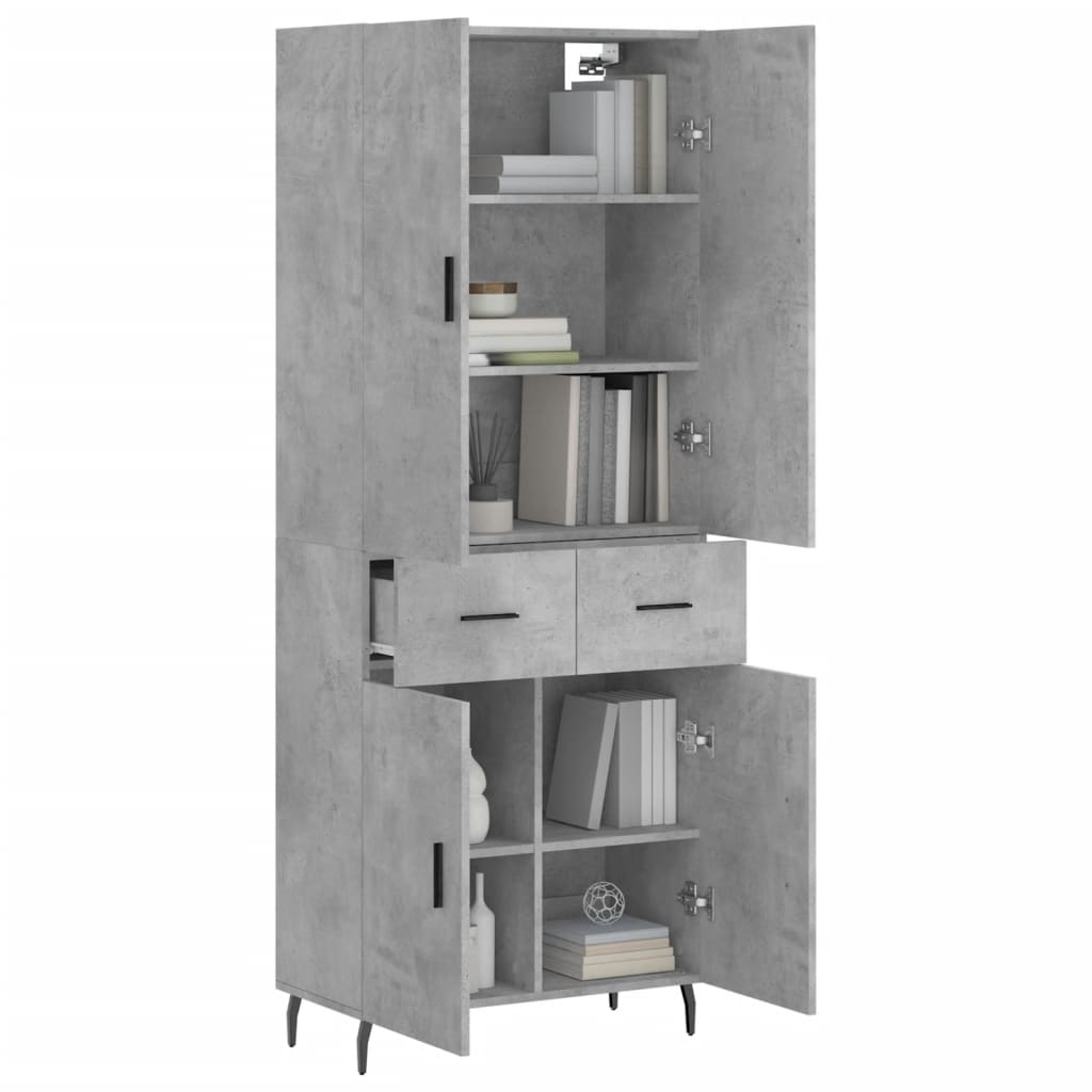 Highboard Concrete Grey 69.5x34x180 cm Engineered Wood