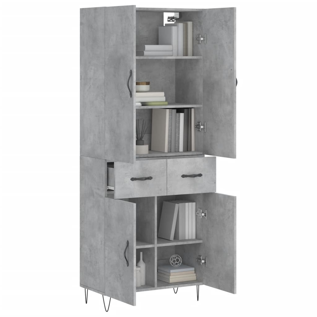 Highboard Concrete Grey 69.5x34x180 cm Engineered Wood