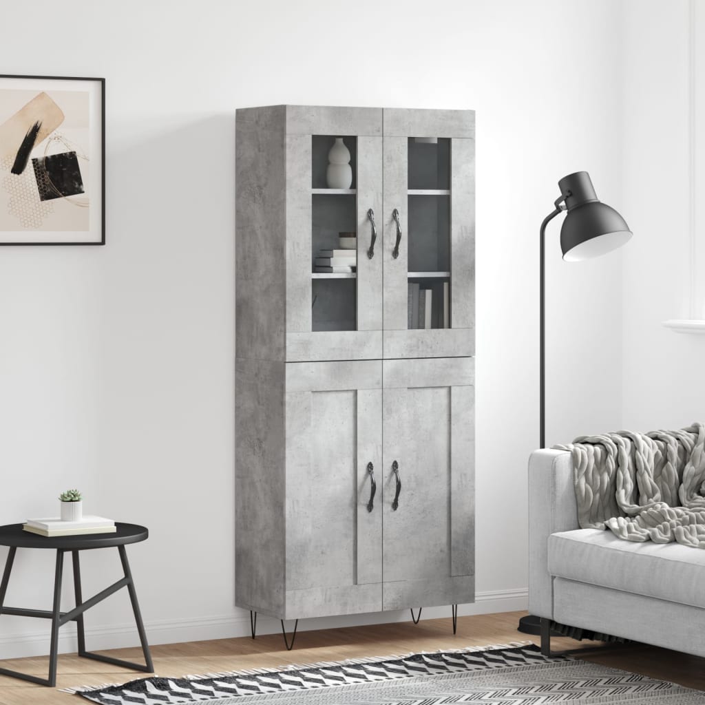 Highboard Concrete Grey 69.5x34x180 cm Engineered Wood