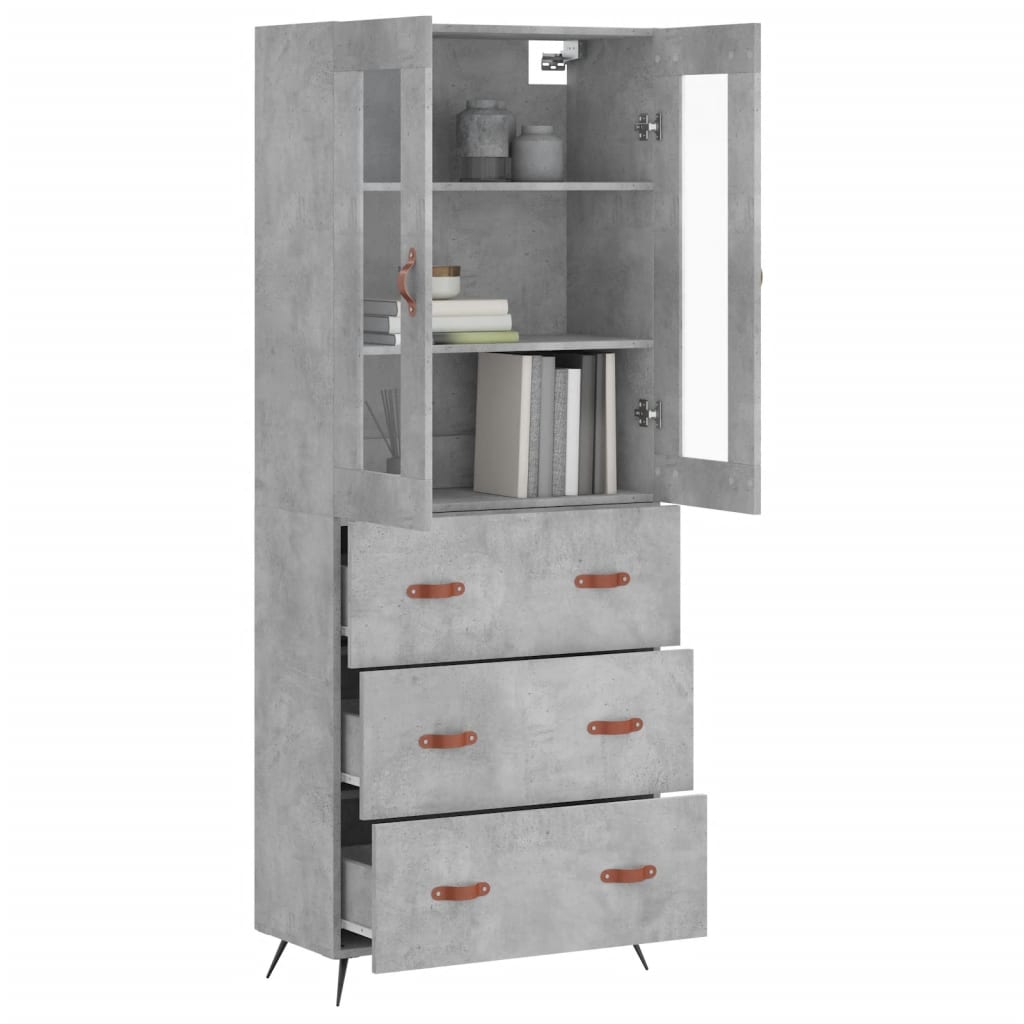 Highboard Concrete Grey 69.5x34x180 cm Engineered Wood