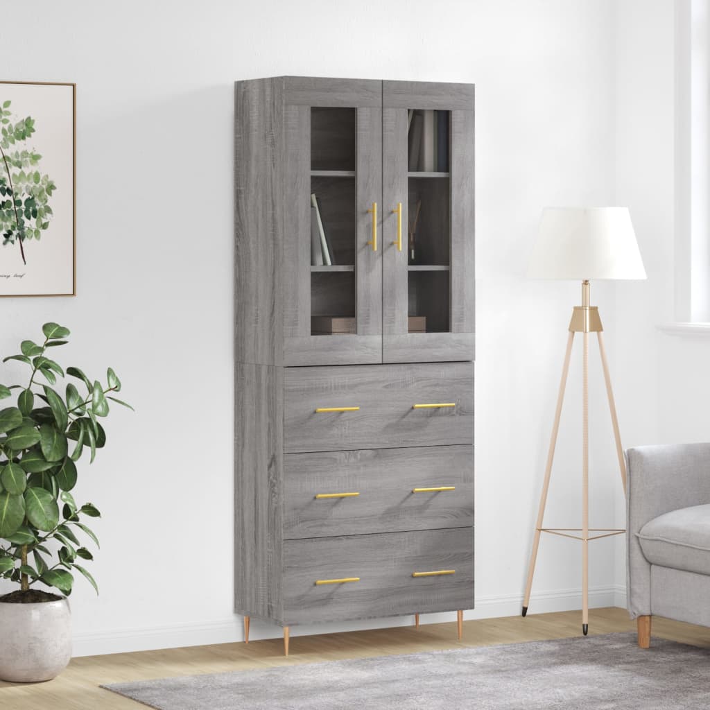 Highboard Grey Sonoma 69.5x34x180 cm Engineered Wood
