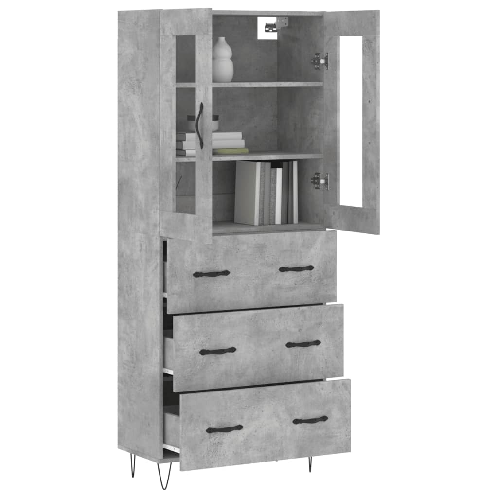 Highboard Concrete Grey 69.5x34x180 cm Engineered Wood