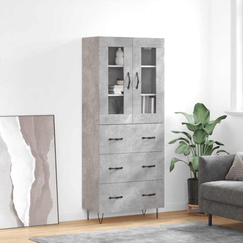 Highboard Concrete Grey 69.5x34x180 cm Engineered Wood