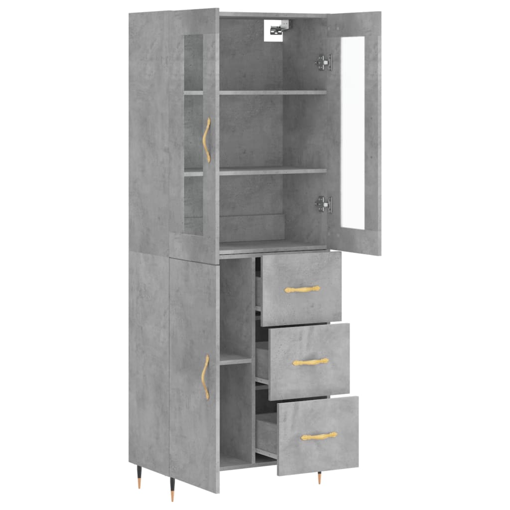 Highboard Concrete Grey 69.5x34x180 cm Engineered Wood