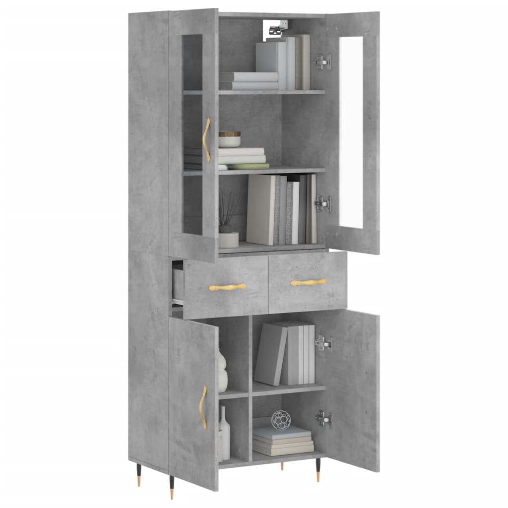 Highboard Concrete Grey 69.5x34x180 cm Engineered Wood