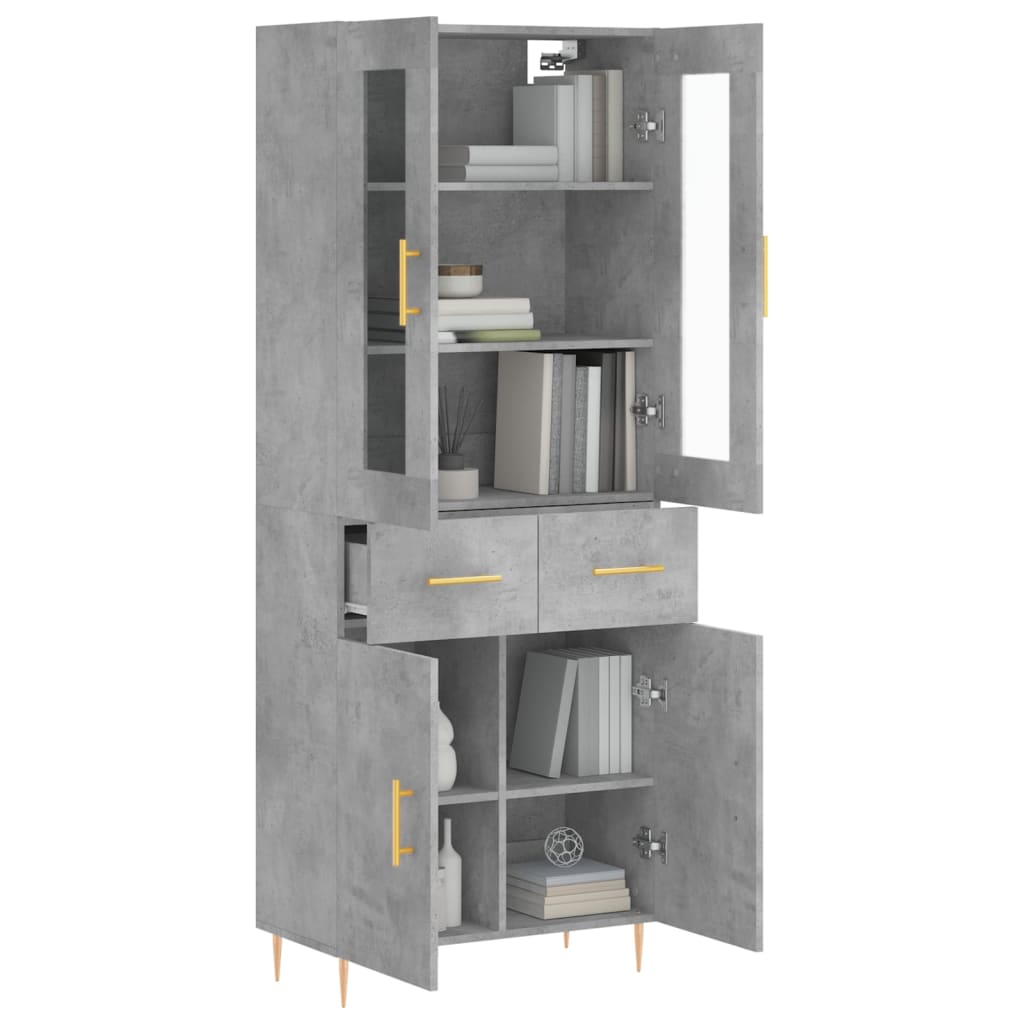 Highboard Concrete Grey 69.5x34x180 cm Engineered Wood