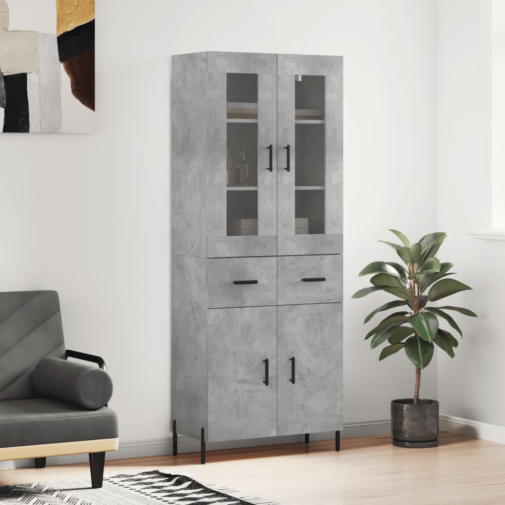 Highboard Concrete Grey 69.5x34x180 cm Engineered Wood
