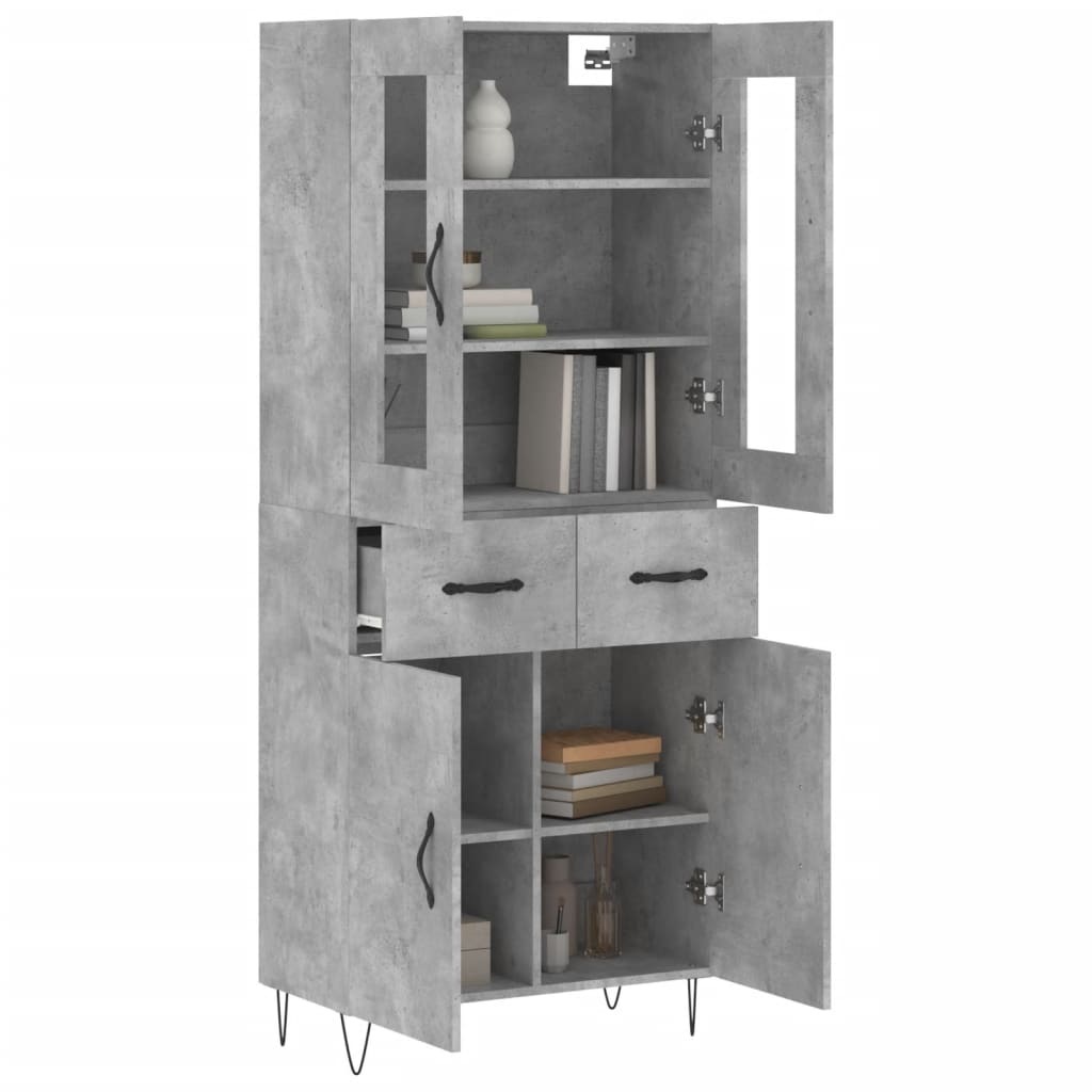 Highboard Concrete Grey 69.5x34x180 cm Engineered Wood
