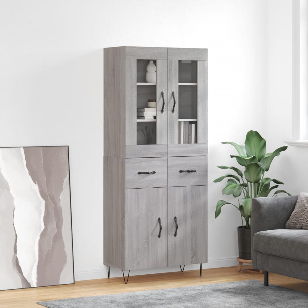Highboard Grey Sonoma 69.5x34x180 cm Engineered Wood