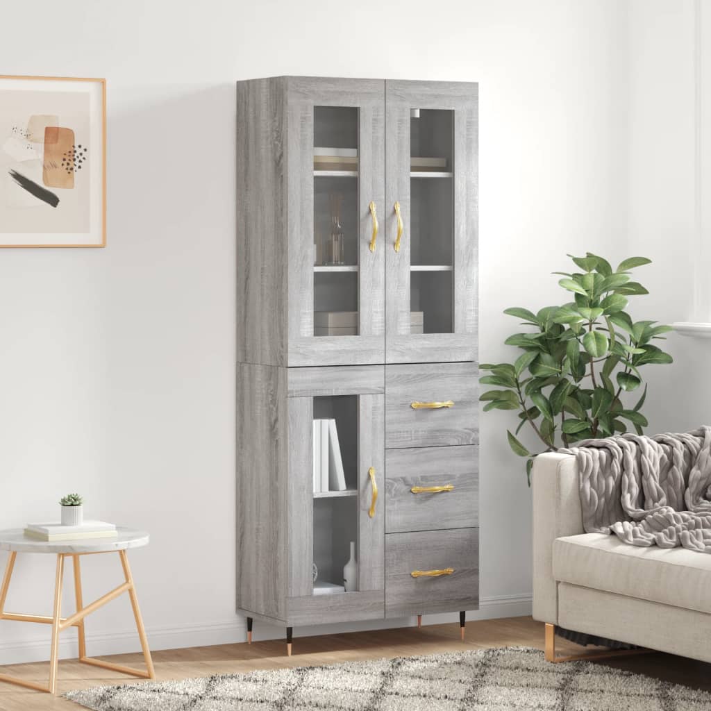Highboard Grey Sonoma 69.5x34x180 cm Engineered Wood