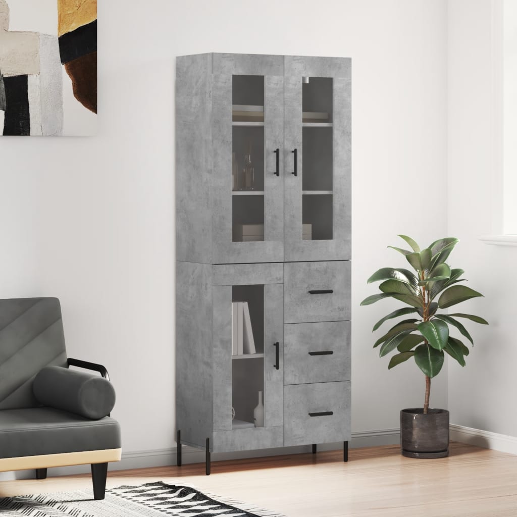 Highboard Concrete Grey 69.5x34x180 cm Engineered Wood