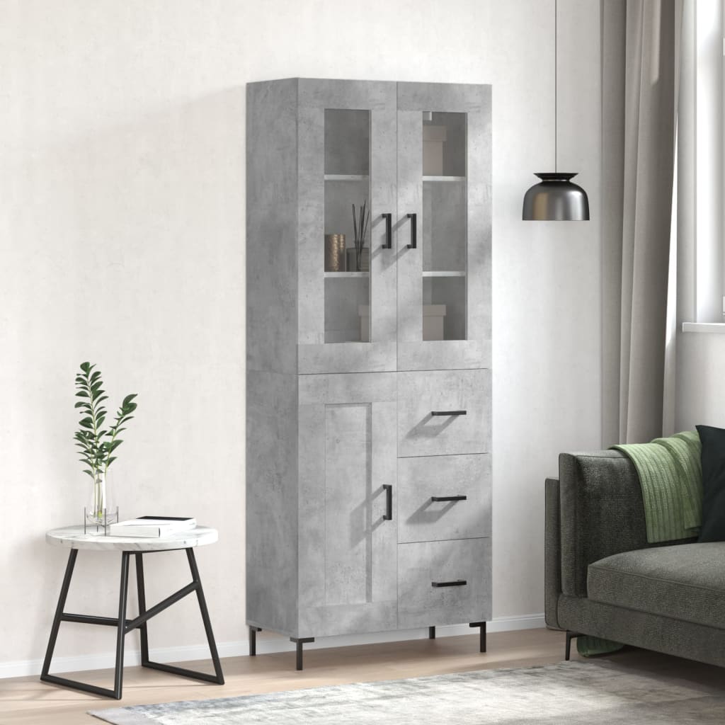 Highboard Concrete Grey 69.5x34x180 cm Engineered Wood