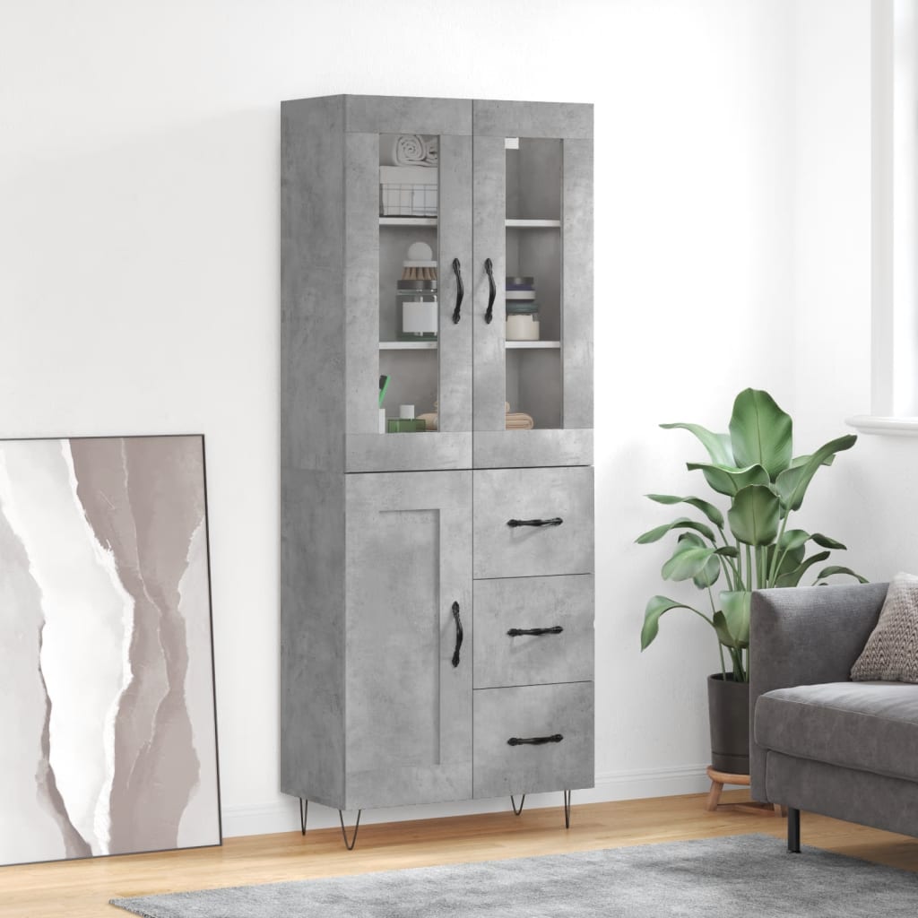 Highboard Concrete Grey 69.5x34x180 cm Engineered Wood