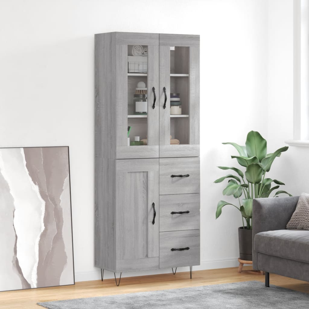 Highboard Grey Sonoma 69.5x34x180 cm Engineered Wood