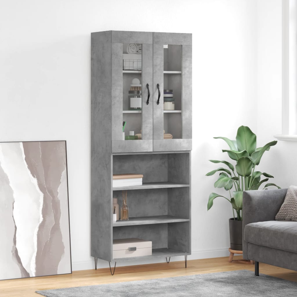 Highboard Concrete Grey 69.5x34x180 cm Engineered Wood
