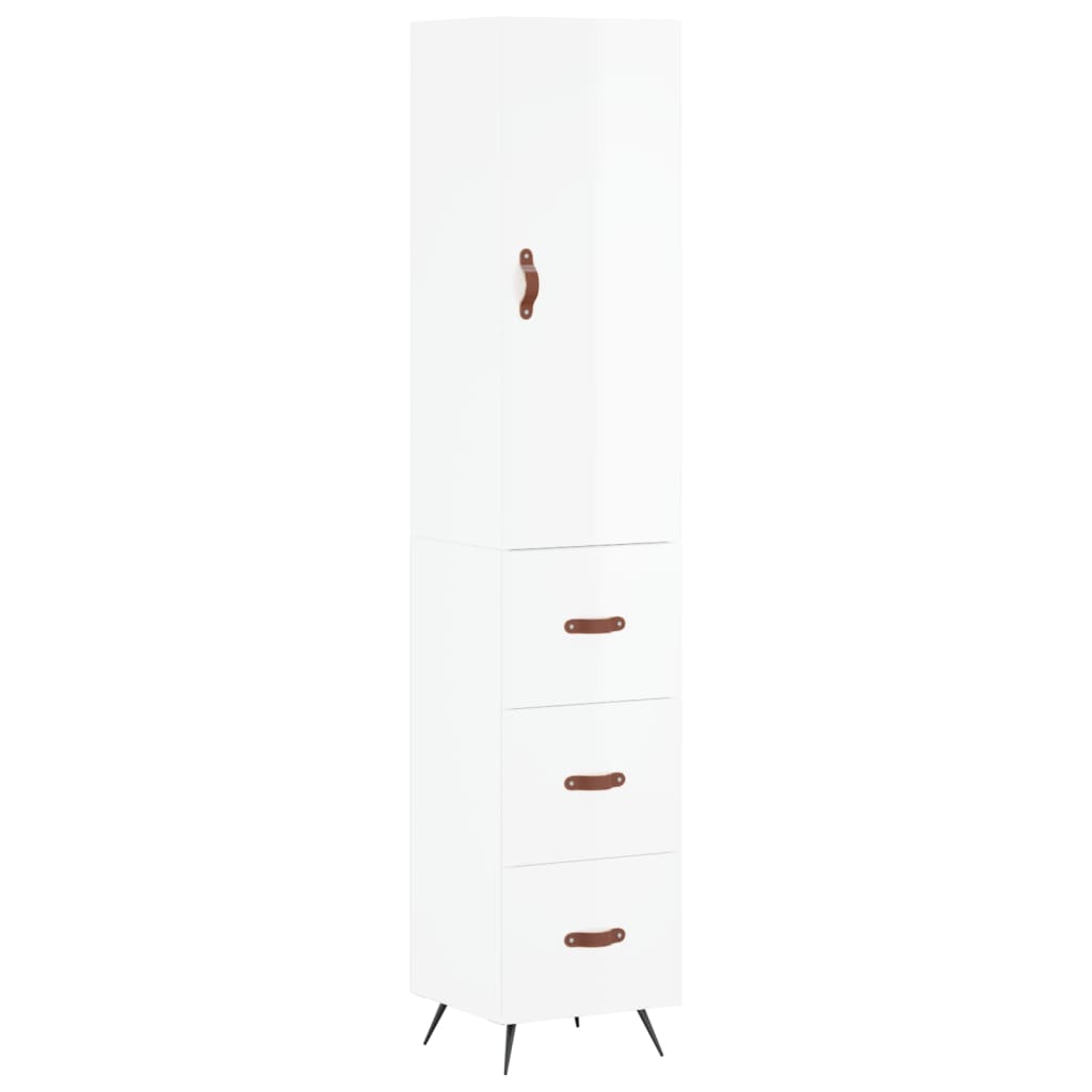 Highboard High Gloss White 34.5x34x180 cm Engineered Wood