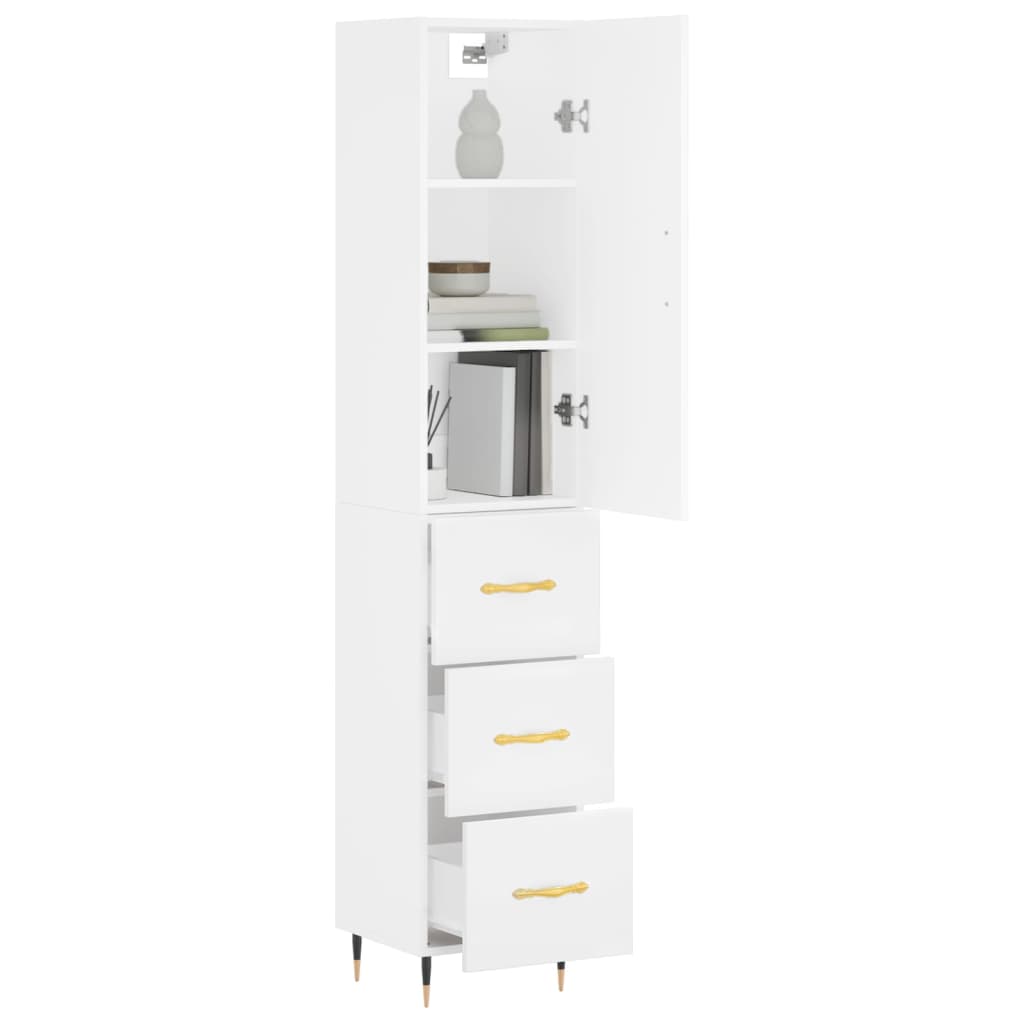 Highboard White 34.5x34x180 cm Engineered Wood