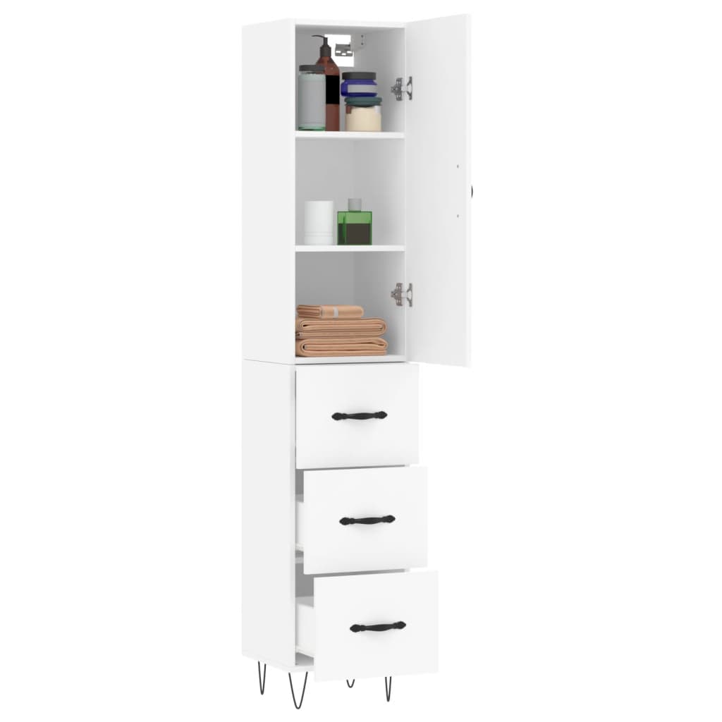 Highboard White 34.5x34x180 cm Engineered Wood