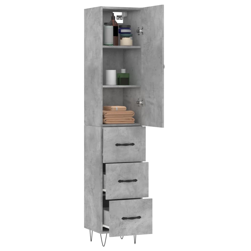 Highboard Concrete Grey 34.5x34x180 cm Engineered Wood