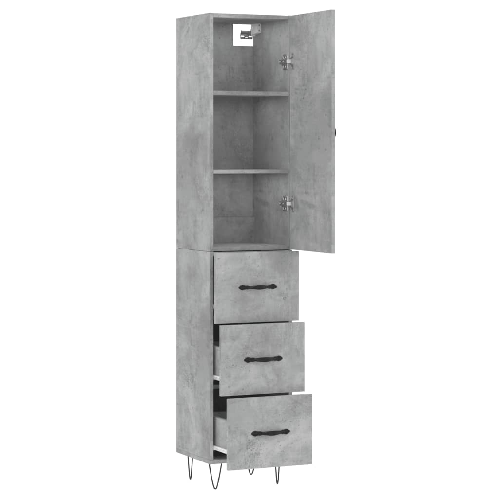 Highboard Concrete Grey 34.5x34x180 cm Engineered Wood