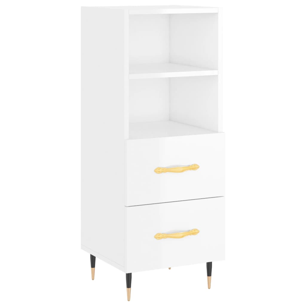 Highboard High Gloss White 34.5x34x180 cm Engineered Wood