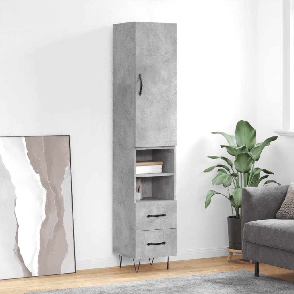 Highboard Concrete Grey 34.5x34x180 cm Engineered Wood