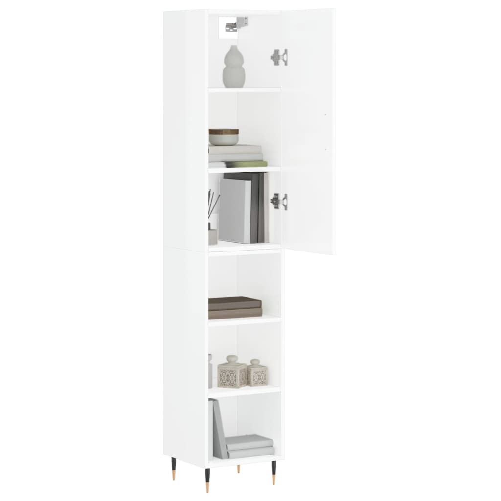 Highboard High Gloss White 34.5x34x180 cm Engineered Wood