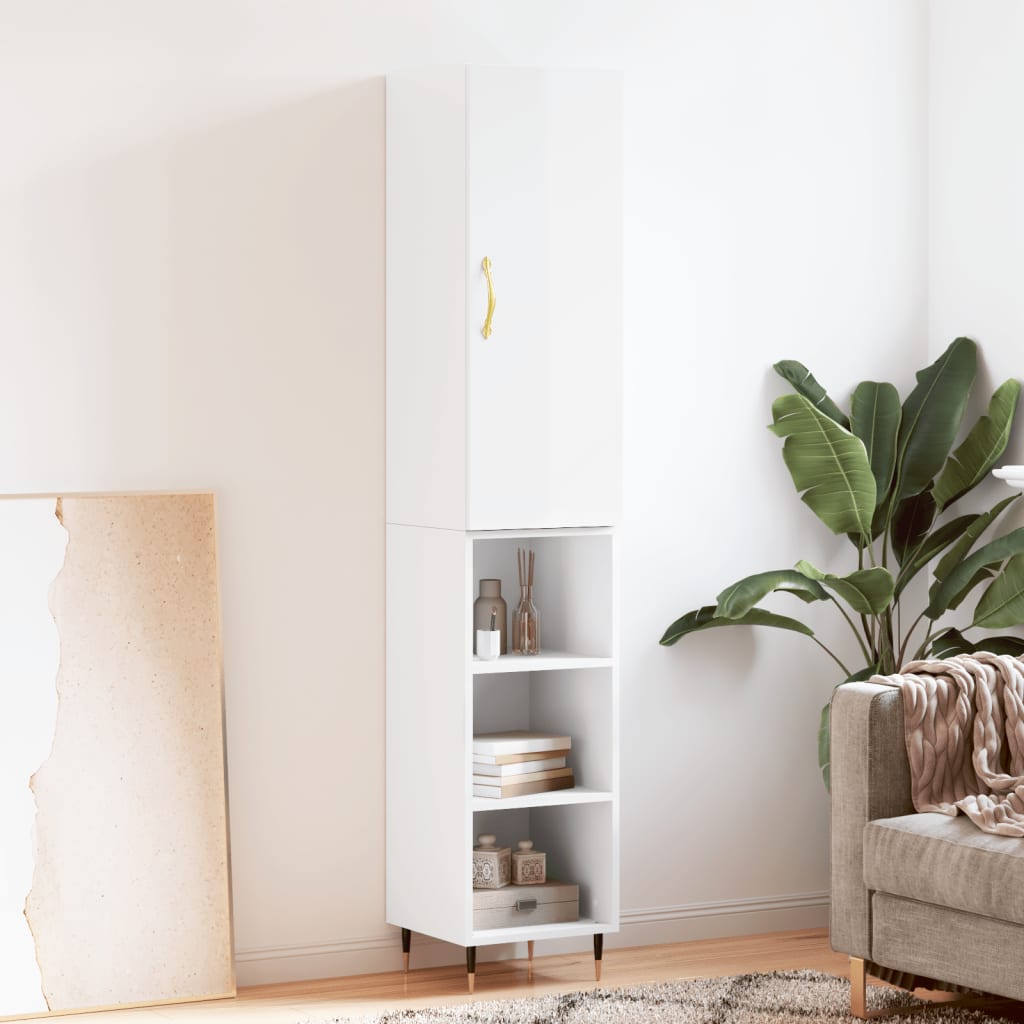 Highboard High Gloss White 34.5x34x180 cm Engineered Wood