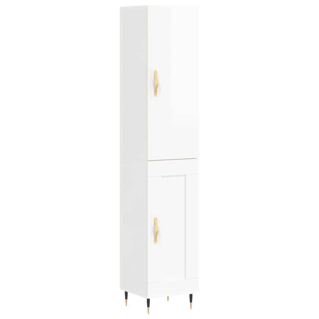 Highboard High Gloss White 34.5x34x180 cm Engineered Wood