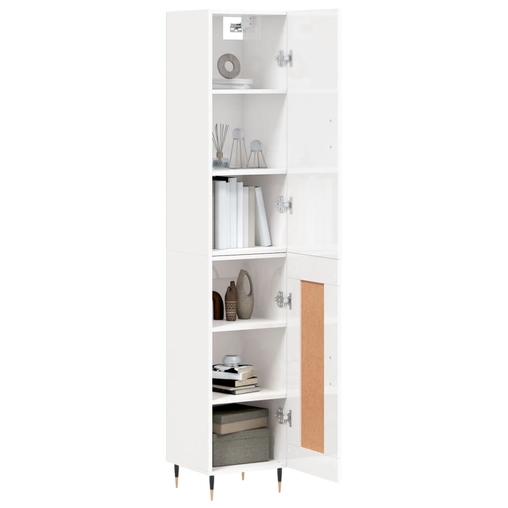Highboard High Gloss White 34.5x34x180 cm Engineered Wood
