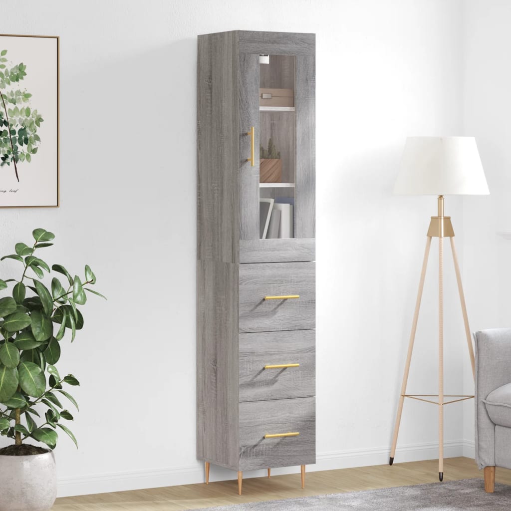 Highboard Grey Sonoma 34.5x34x180 cm Engineered Wood