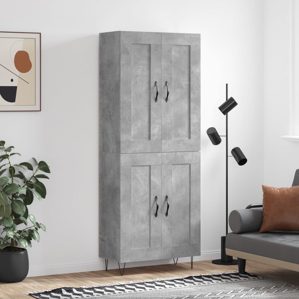 Highboard Concrete Grey 69.5x34x180 cm Engineered Wood