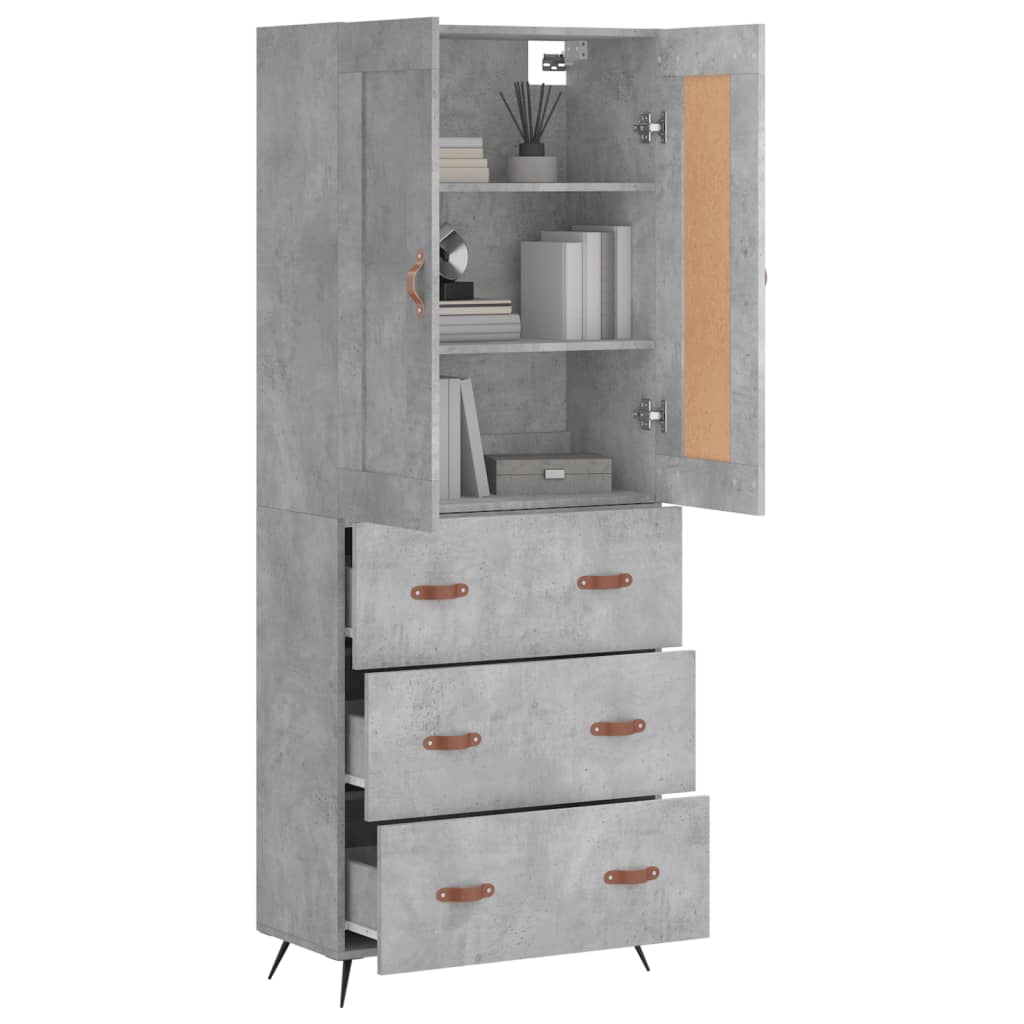 Highboard Concrete Grey 69.5x34x180 cm Engineered Wood