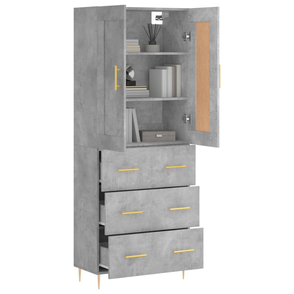 Highboard Concrete Grey 69.5x34x180 cm Engineered Wood
