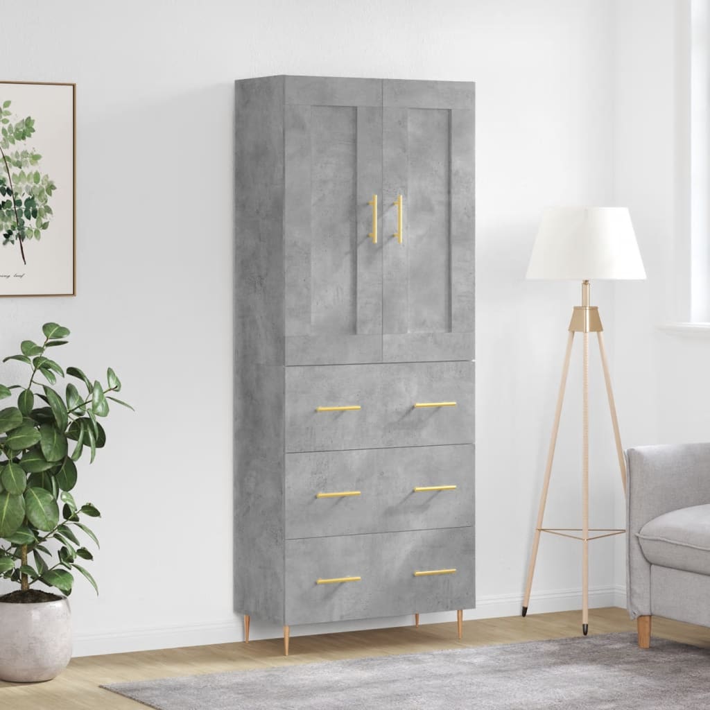 Highboard Concrete Grey 69.5x34x180 cm Engineered Wood