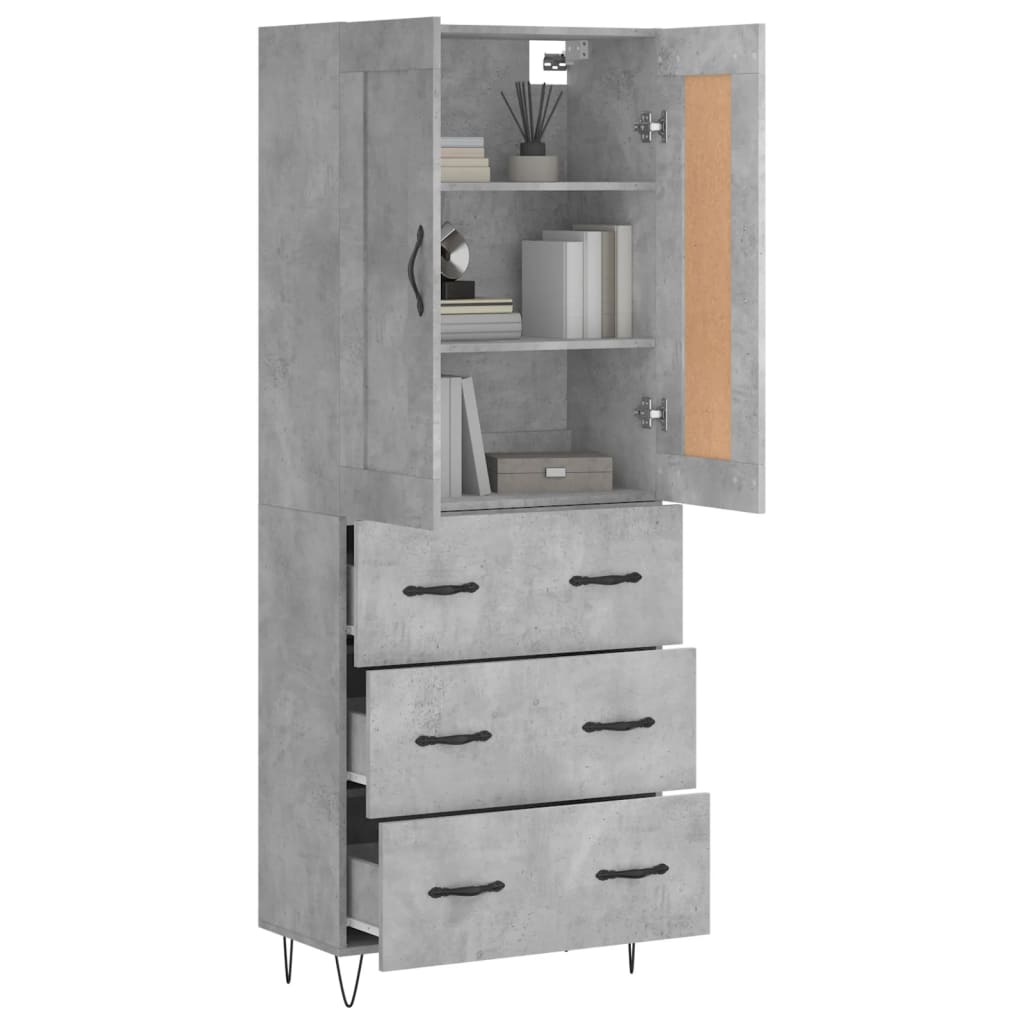 Highboard Concrete Grey 69.5x34x180 cm Engineered Wood