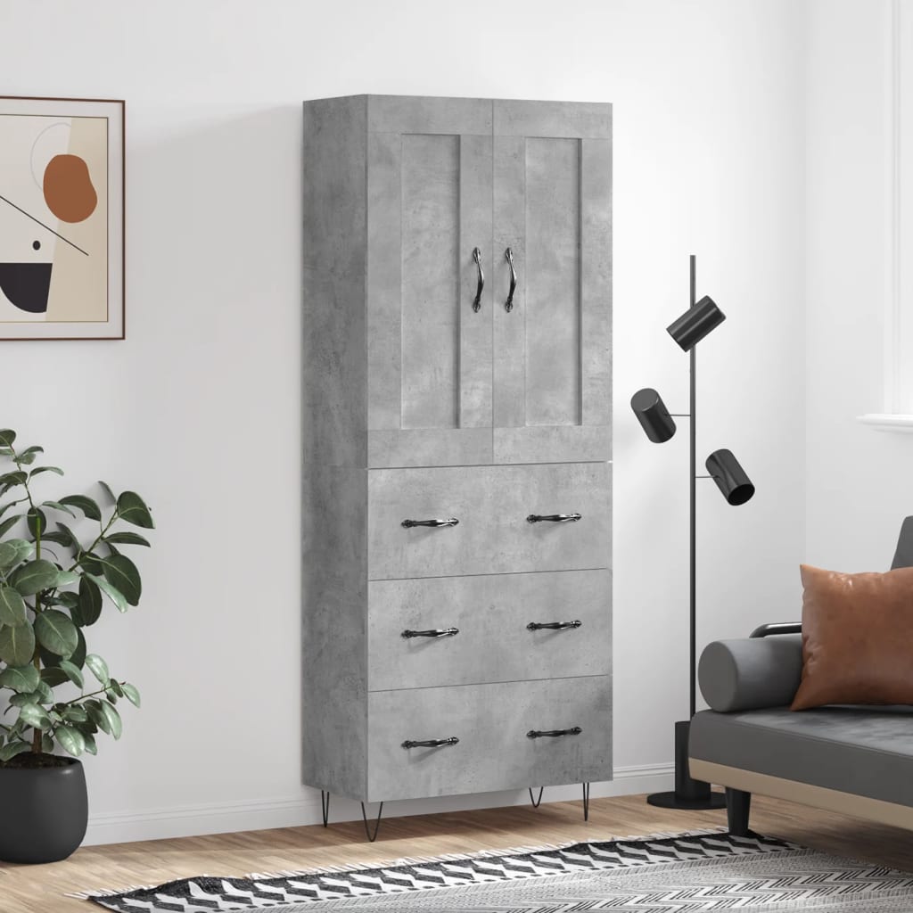 Highboard Concrete Grey 69.5x34x180 cm Engineered Wood