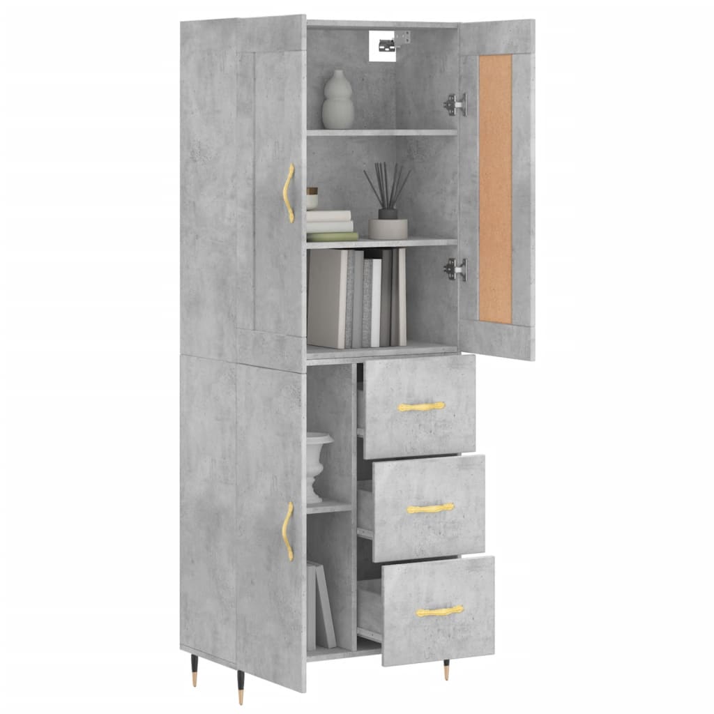 Highboard Concrete Grey 69.5x34x180 cm Engineered Wood
