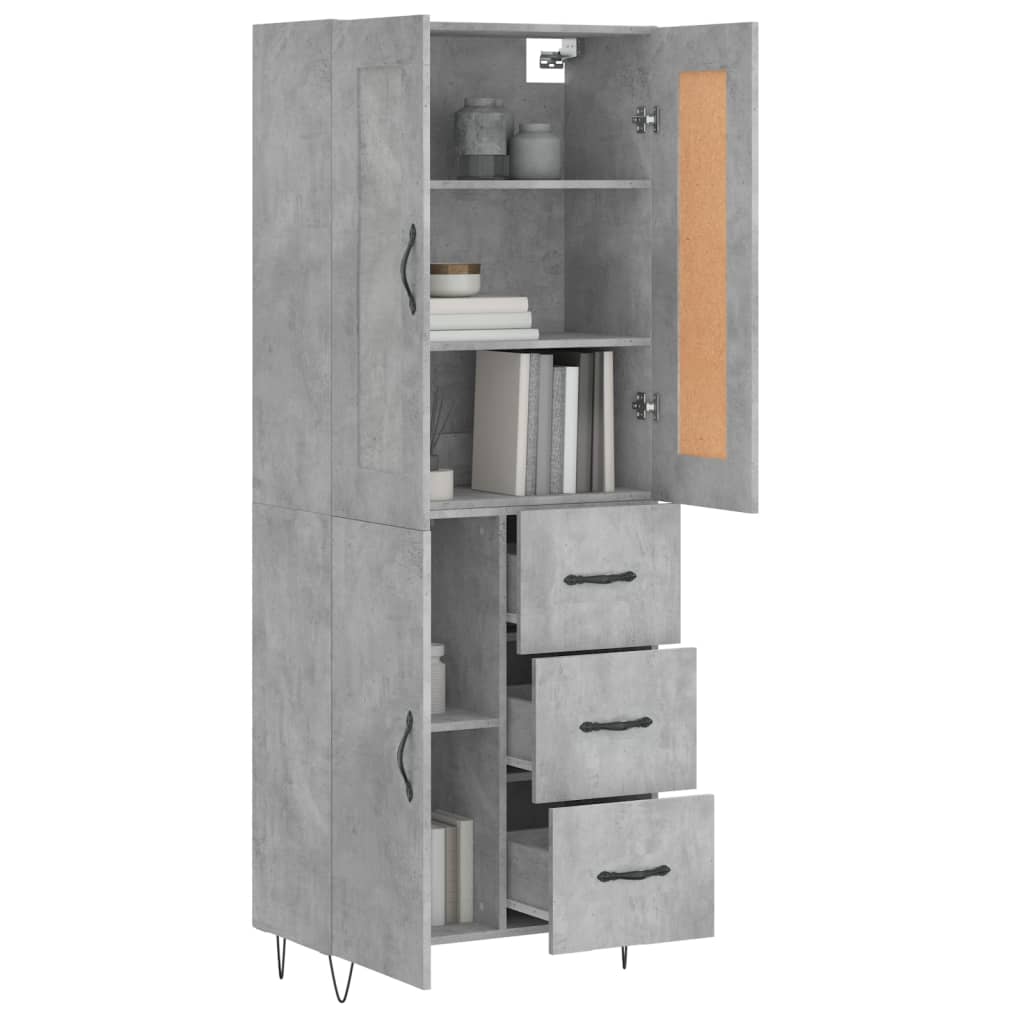 Highboard Concrete Grey 69.5x34x180 cm Engineered Wood