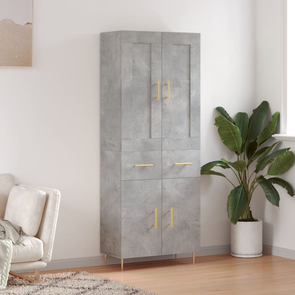 Highboard Concrete Grey 69.5x34x180 cm Engineered Wood
