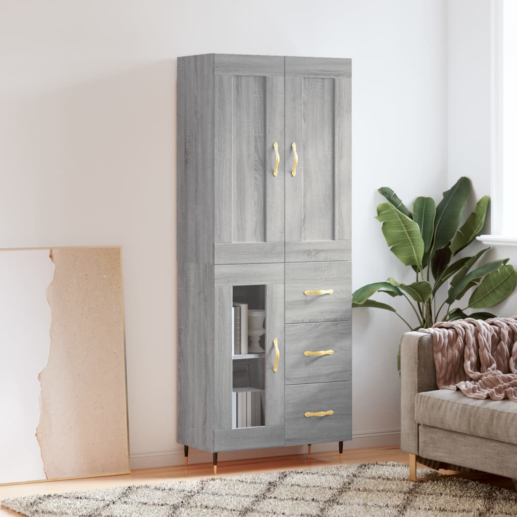 Highboard Grey Sonoma 69.5x34x180 cm Engineered Wood