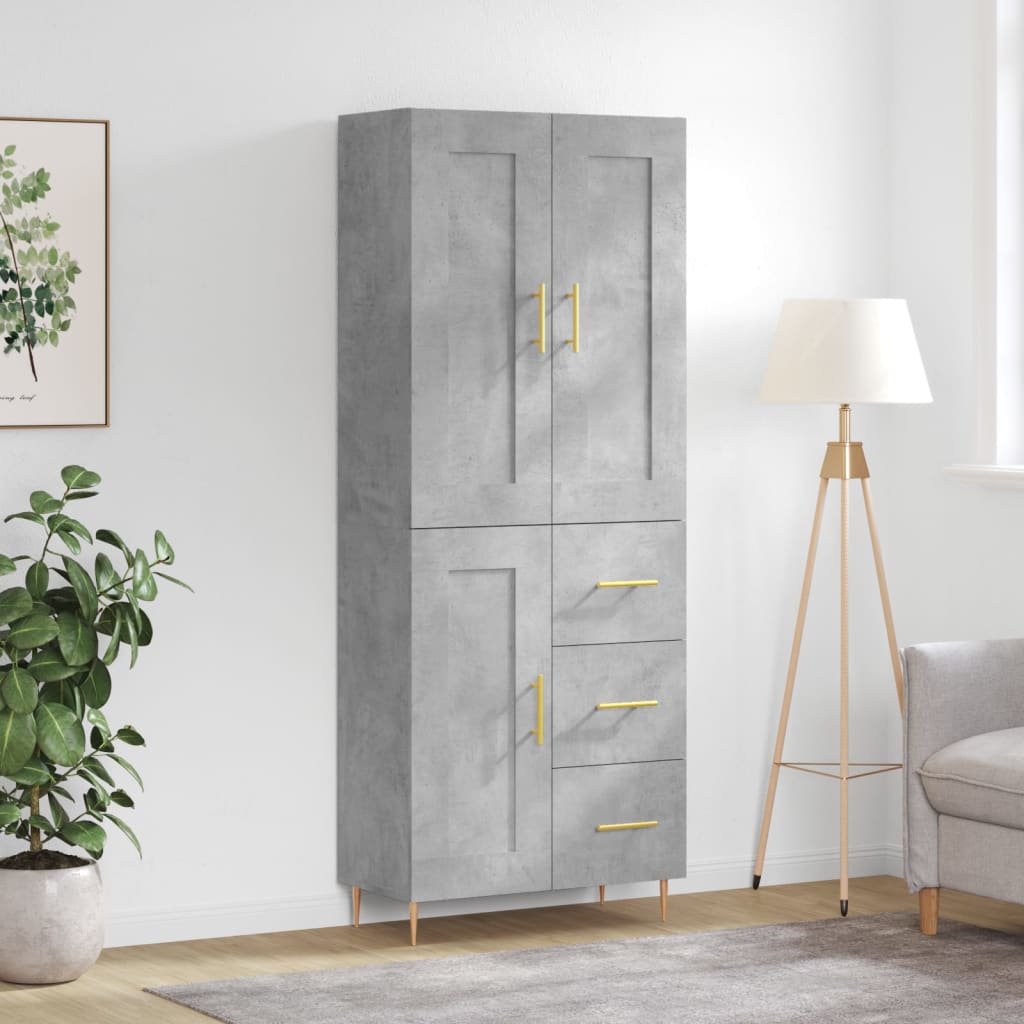 Highboard Concrete Grey 69.5x34x180 cm Engineered Wood