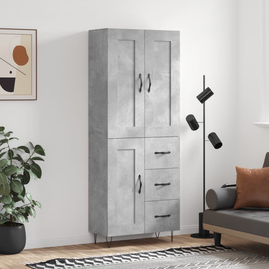 Highboard Concrete Grey 69.5x34x180 cm Engineered Wood