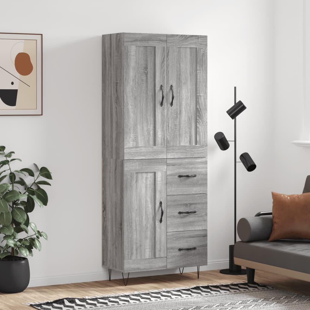 Highboard Grey Sonoma 69.5x34x180 cm Engineered Wood