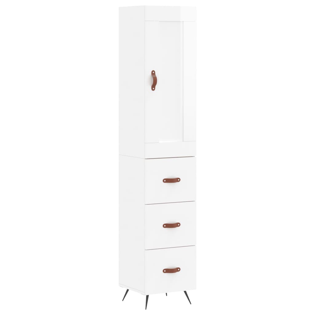 Highboard High Gloss White 34.5x34x180 cm Engineered Wood