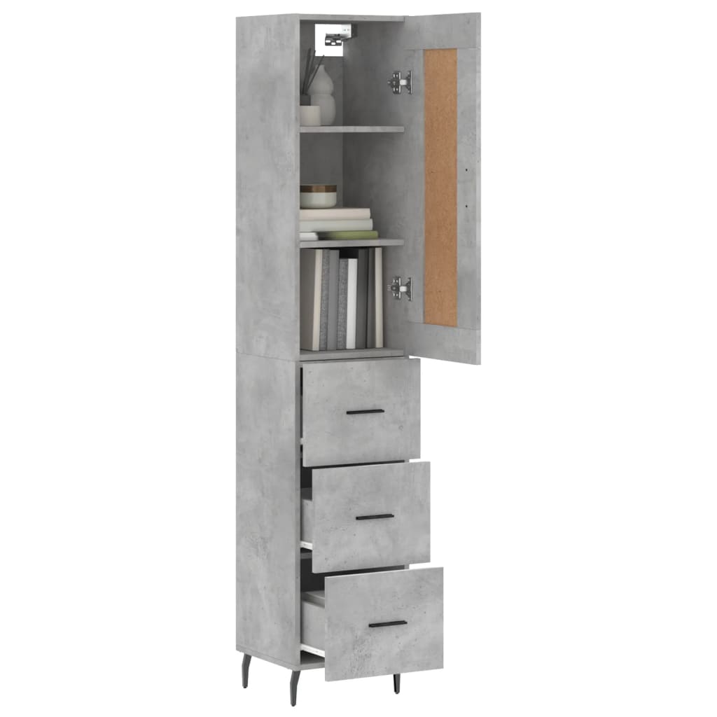 Highboard Concrete Grey 34.5x34x180 cm Engineered Wood