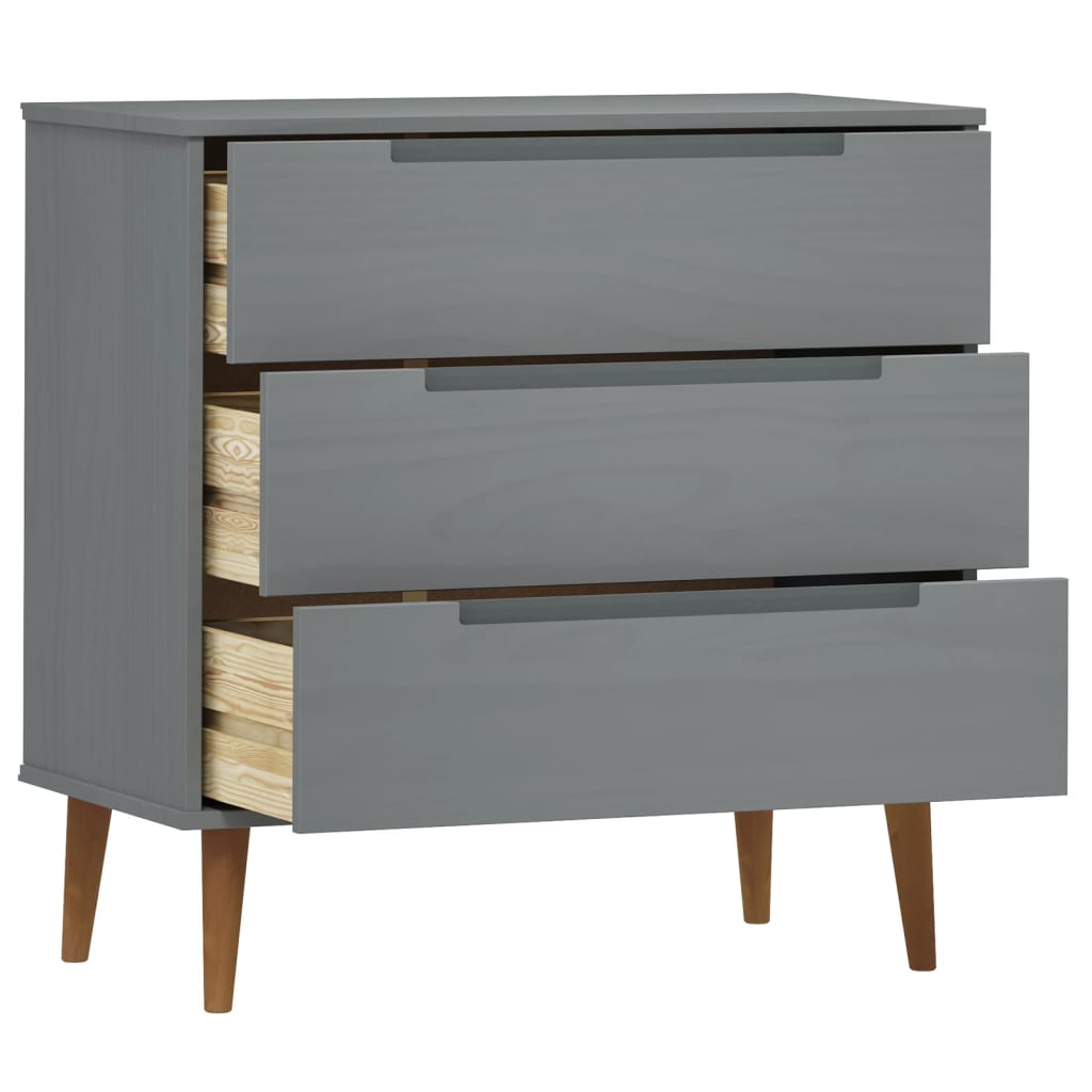 Drawer Cabinet MOLDE Grey 80x40x80 cm Solid Wood Pine