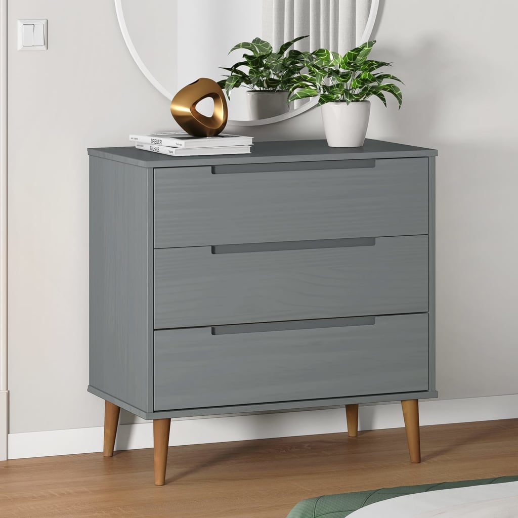 Drawer Cabinet MOLDE Grey 80x40x80 cm Solid Wood Pine