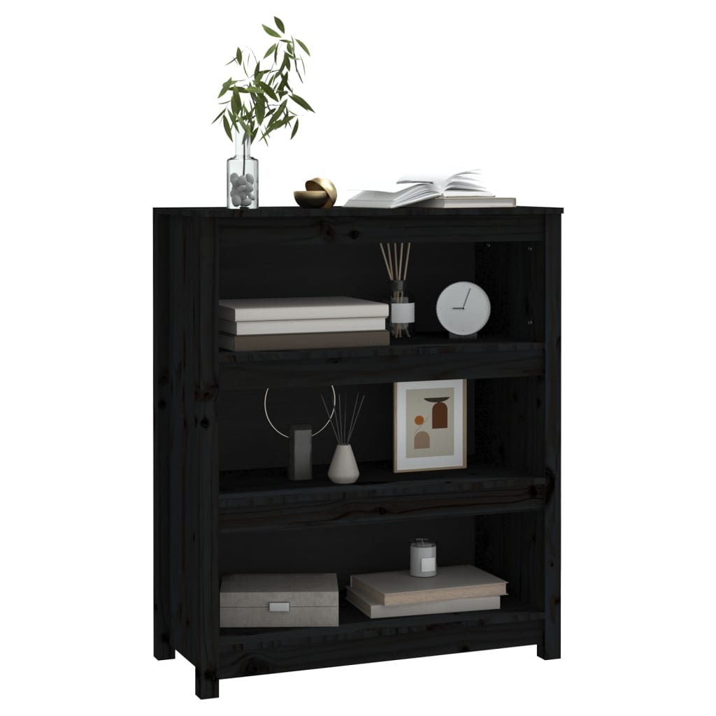 Book Cabinet Black 80x35x97 cm Solid Wood Pine